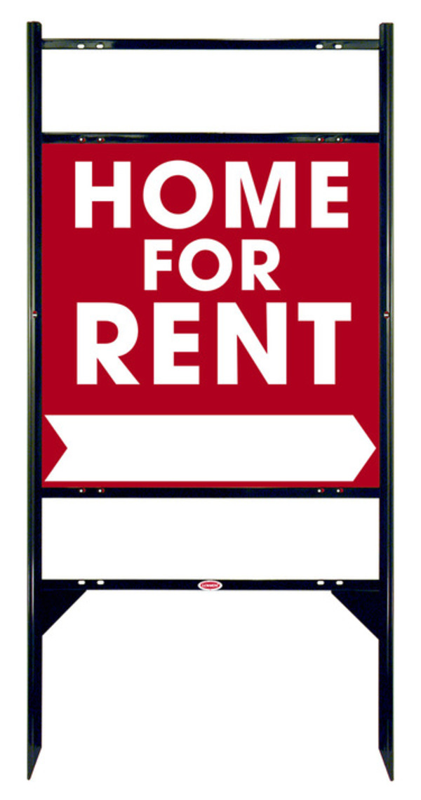 Home For Rent Angle Iron Sign Units with Large, Bold Text, 2 Rider Inserts, 24h x 24w, Black